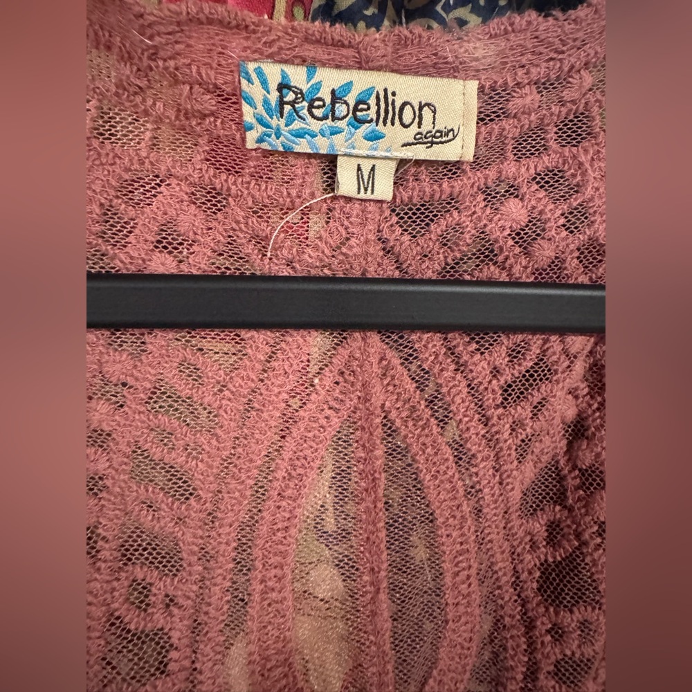 Boho Crochet Long Duster - Dusty Rose - Picture 3 of 7